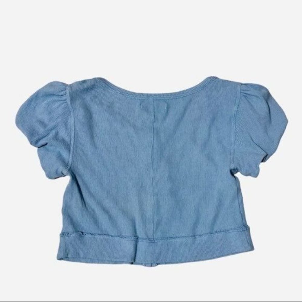 Free People We The Free Molly Ribbed Crop Top Blue Size S Puff Sleeve - Picture 8 of 10
